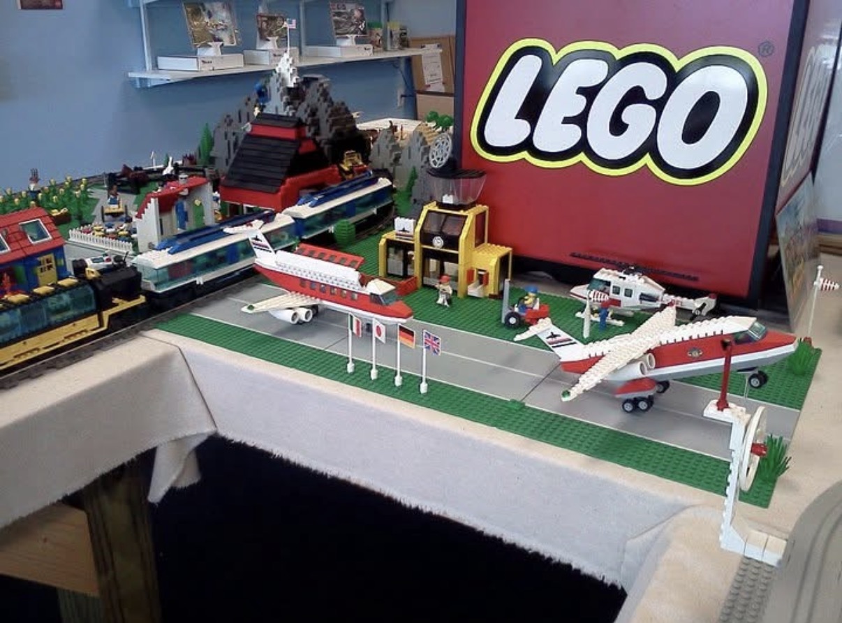 LEGO airport and train display from Oasis Trading Post's past